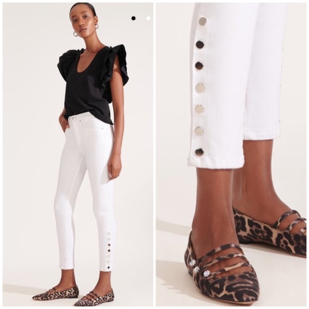 Veronica Beard White Kate Skinny Jeans with Snaps
